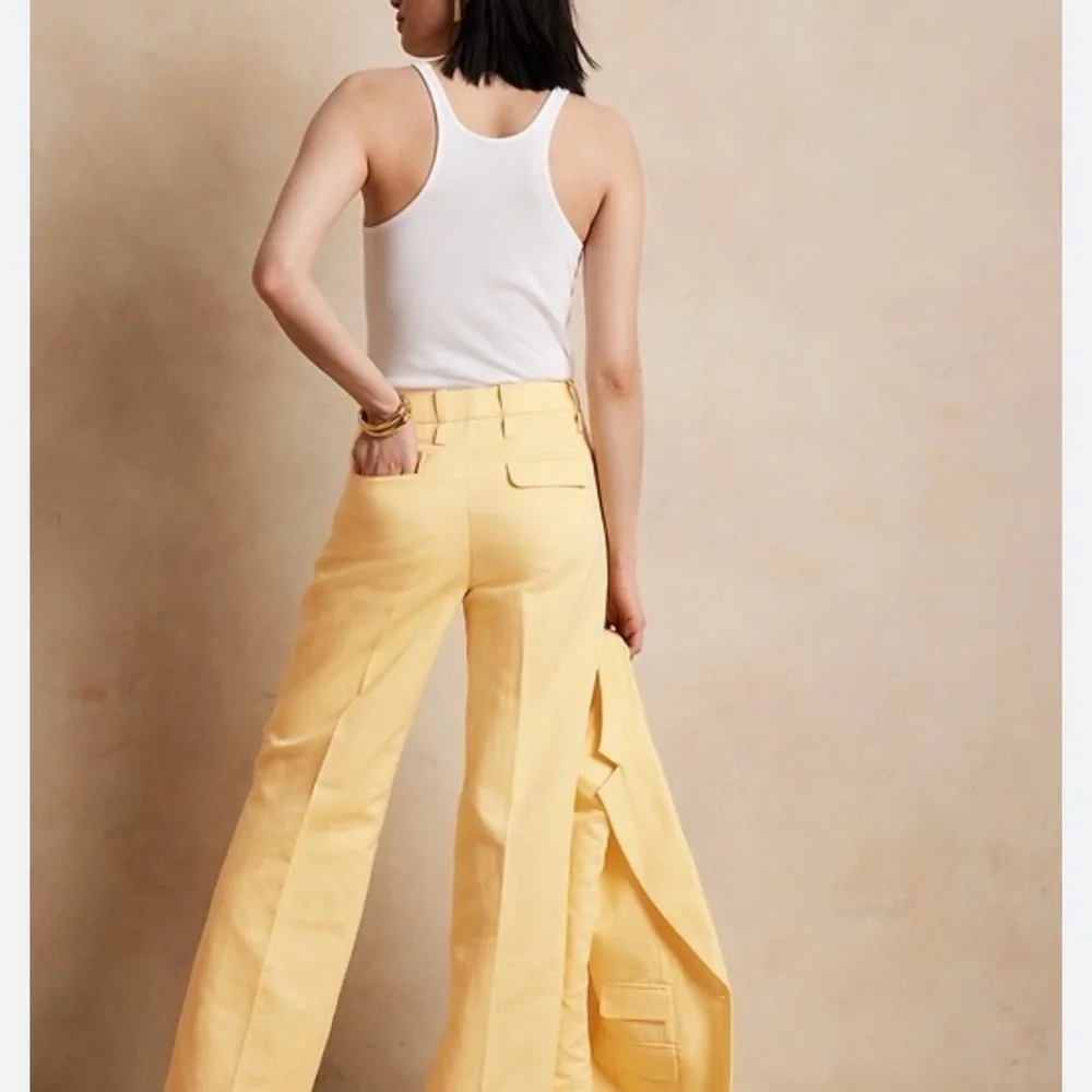 NWOT Banana Republic Soft Yellow Linen Blend Wide Leg ISLET Pants Size 8
